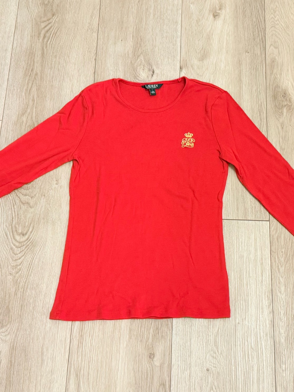 Kids Long-Sleeve Red Tee with Small Embroidered Detail